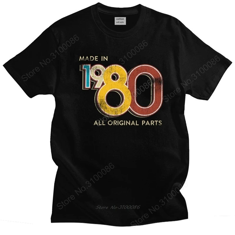 

Vintage Made In 1980 T Shirt Men Short Sleeve 100% Cotton 40th Birthday Tee Summer 40 Years Old School Retro Anniversar T-shirt