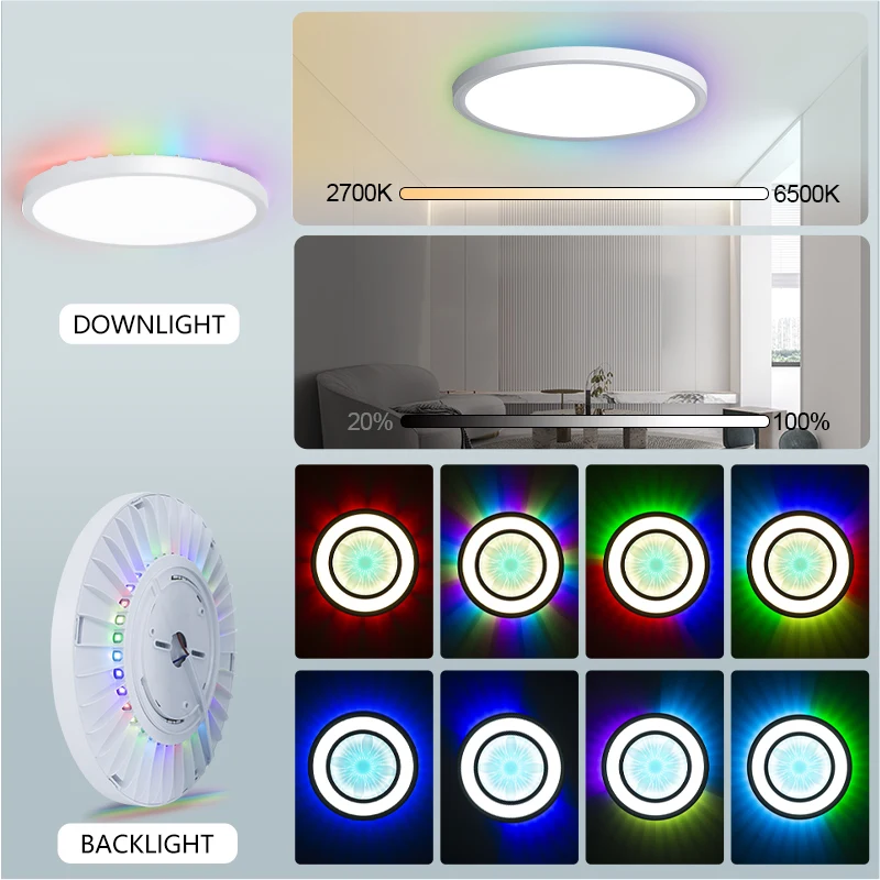 Ultra thin Smart Ceiling Lamp RGB Revolving Light APP/Remote Control Dimmable 28W LED Ceiling Light For Livingroom decor Bedroom