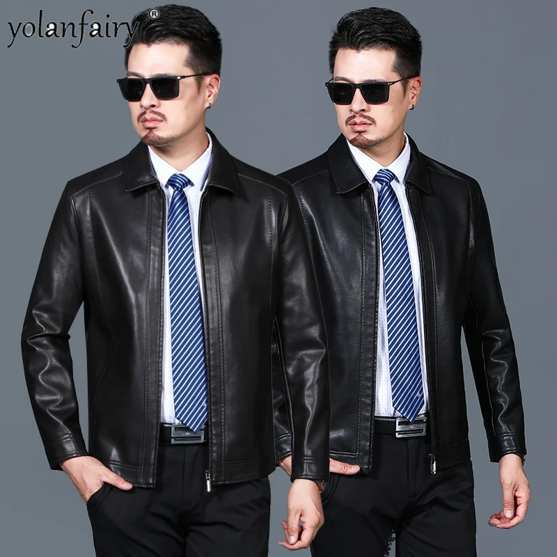 

Мужская кожаная куртка с лацканами, Мягкая Повседневная куртка из натуральной овечьей кожи, большие размеры, на зиму, 100%