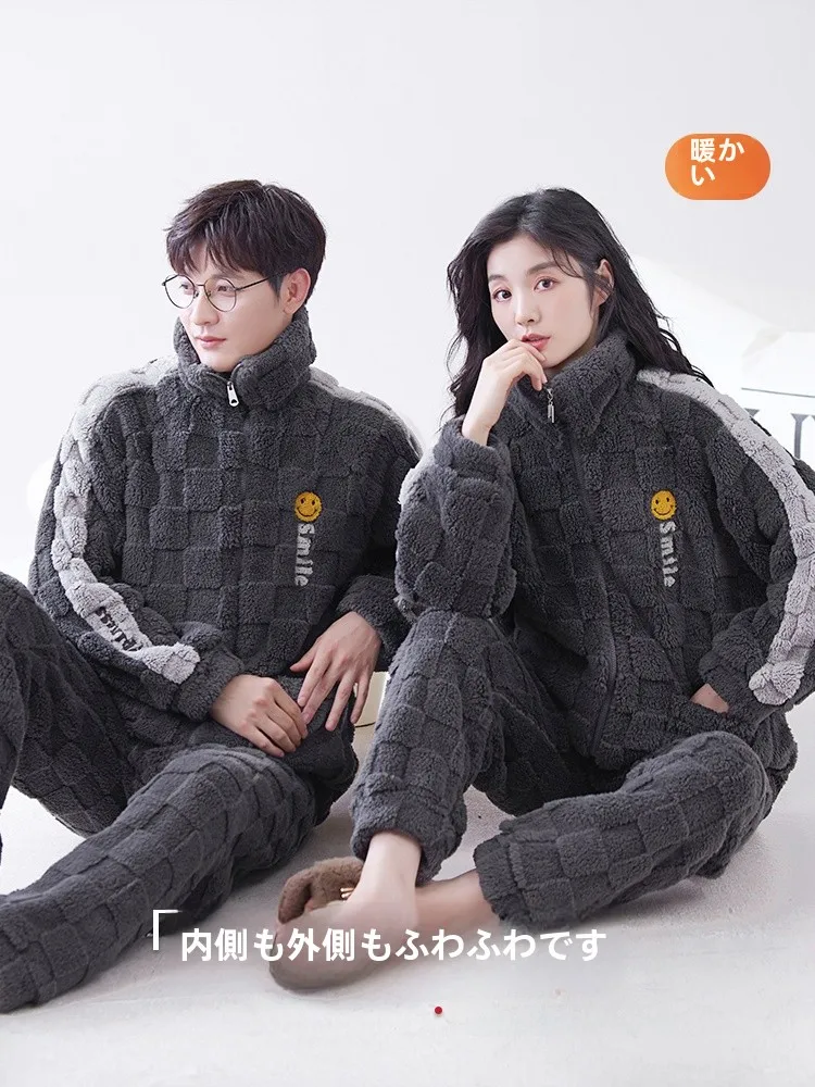 Пижамы для пар зимние коралловые флисовые пижамы на флисовой подкладке