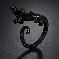 punk vintage goth exaggerated lizard black opening ring for men women fashion treny metal rings adjustable male jewelry gift