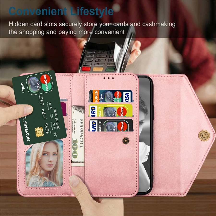 Wallet Zipper Lanyard Leather Case For Samsung Galaxy S23 Ultra S22 S21 Plus S20 FE A13 A14 A31 A32 A33 A51 A52 A53 A54 A71 A72
