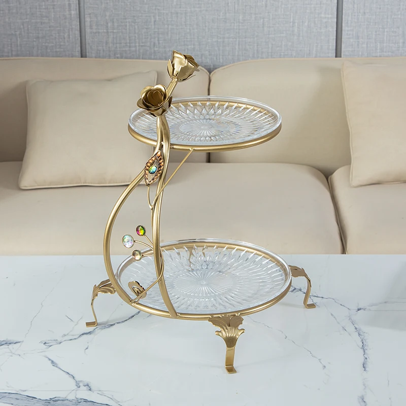 

European Style Two Layer Fruit Tray Living Room Cake Tray Rack Creative and Exquisite Dried Fruit Cake Tray Birthday Candy Tray