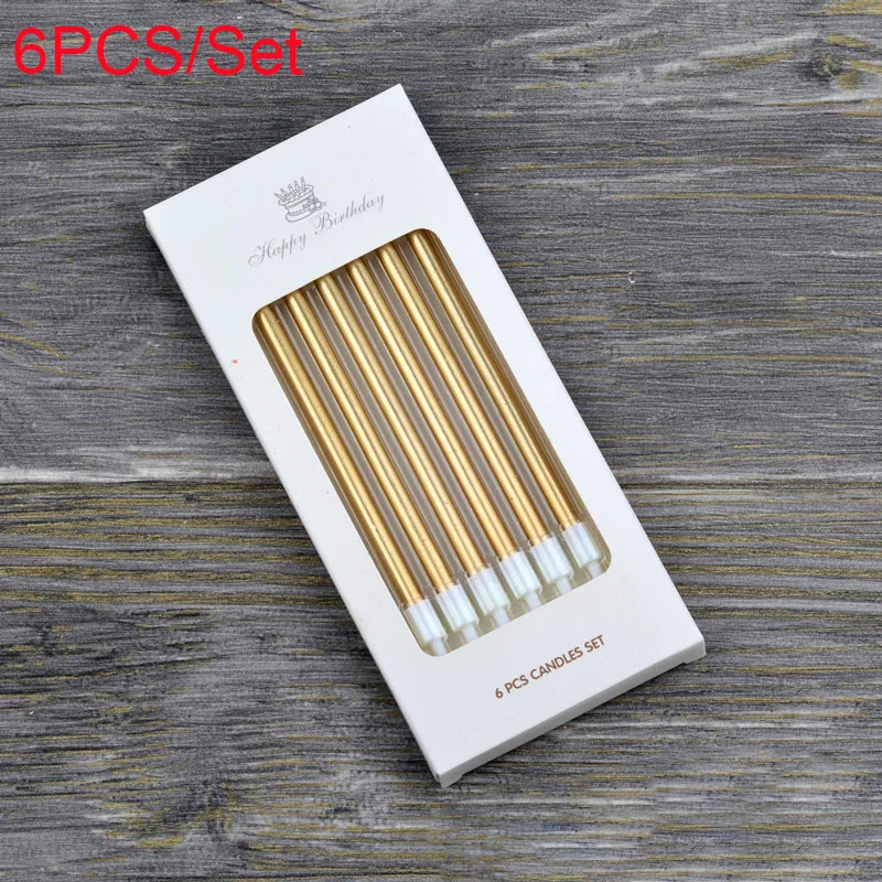 

6PCS/Lot Golden Long Pencil Cake Candle Safe Flames Kids Birthday Party Wedding Cake Candle Home Decoration Favor Supplies