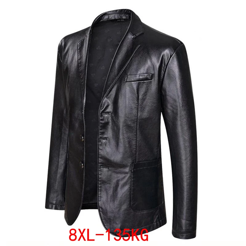 Men's large size 7XL 8XL Black jacket imitation leather suit jacket autumn and winter dress business office blue coat