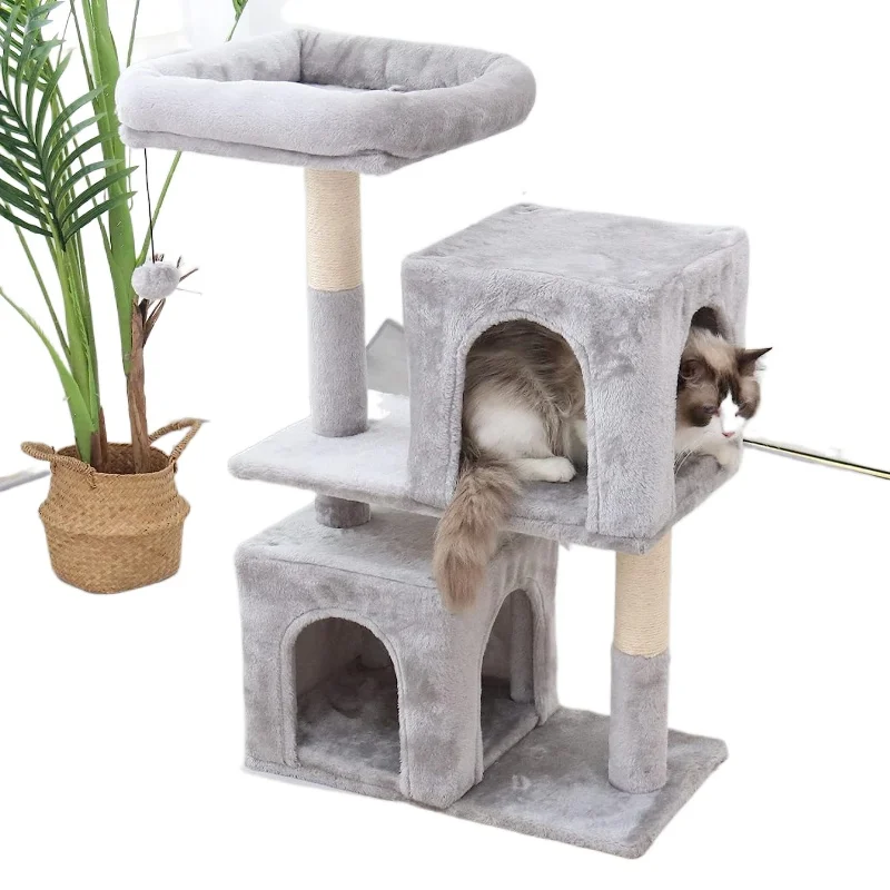 

Cat Tree House Small Tower with 35.4-inch Cat Tree Belt Habitat and Sisal Scratched Pillar Activity Tree Belt Hanging Ball Cat