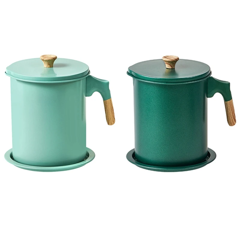 

2X Oil Storage Grease Keeper 1.4L Grease Container With Strainer And Dust-Proof Lid,Light Green & Dark Green