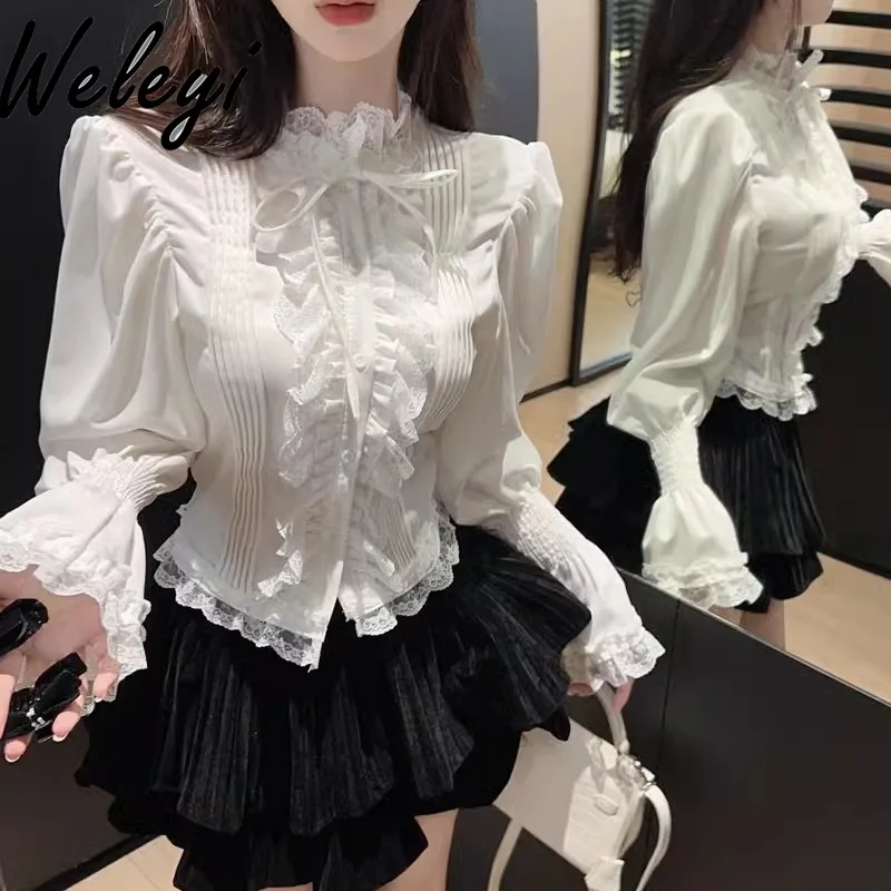 Универсальные рубашки с длинным рукавом Sweet Lace Bubble Ropa Mujer осенние милые