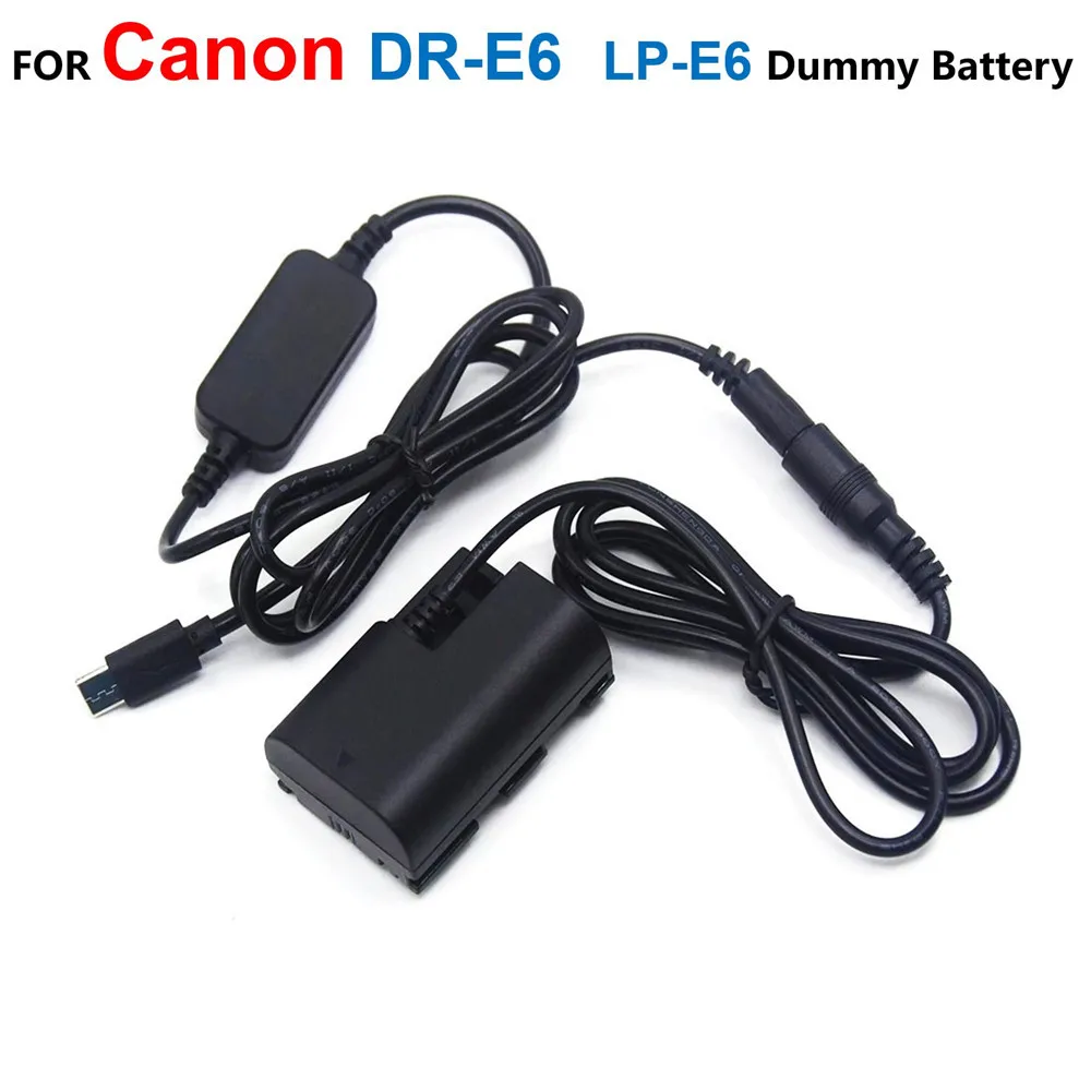 

DR-E6 LP-E6 Decode Dummy Battery USB Type-C USB-PD Converter To DC Cable For Canon EOS 5D Mark II III EOS 5D2 5D3 6D 7D 60D 5D2