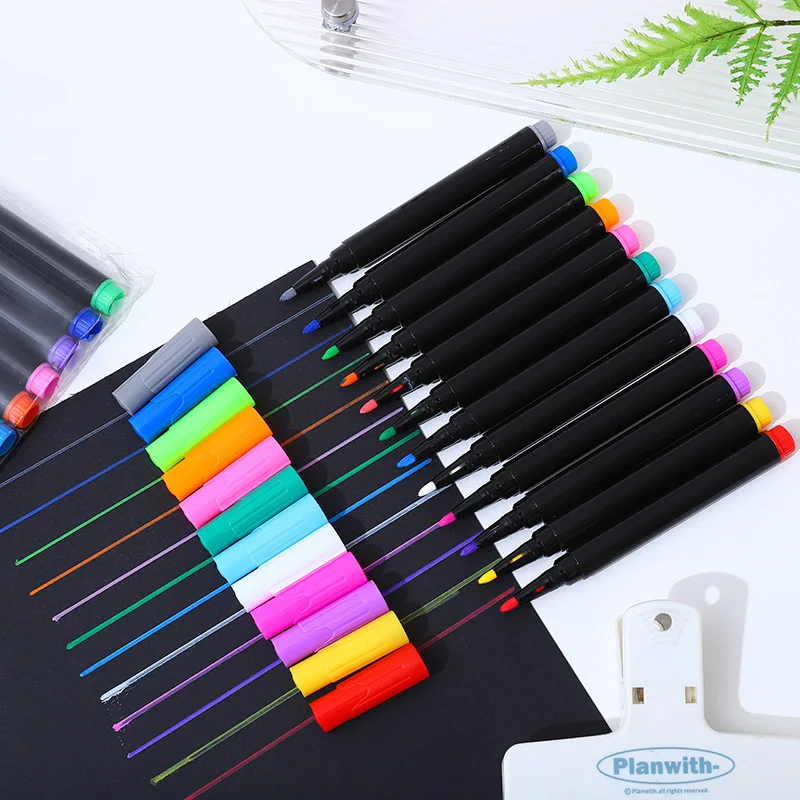 12 PCS Set Liquid Chalk Marker Pens Erasable Multi Colored Highlighters LED Writing Board Glass Window Art 12 Colors Marker Pens