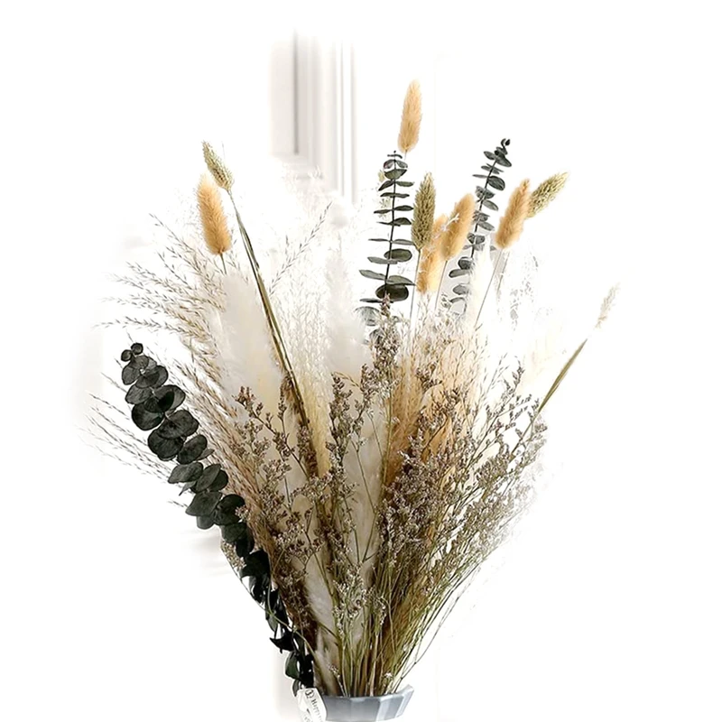 

1Set Natural Dried Flower Bouquet ,White Pampas Grass Branches Boho Decor For Vase,Home Décor For Party Wedding