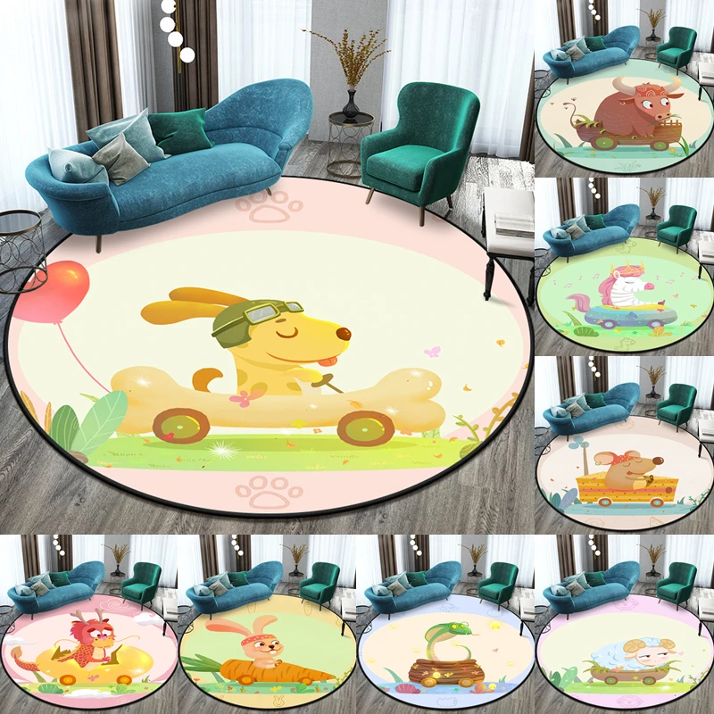 

Cute Cartoon 12 Chinese Zodiac round carpet living room carpet floormat children's room decor gifts washroom floor mat area rug