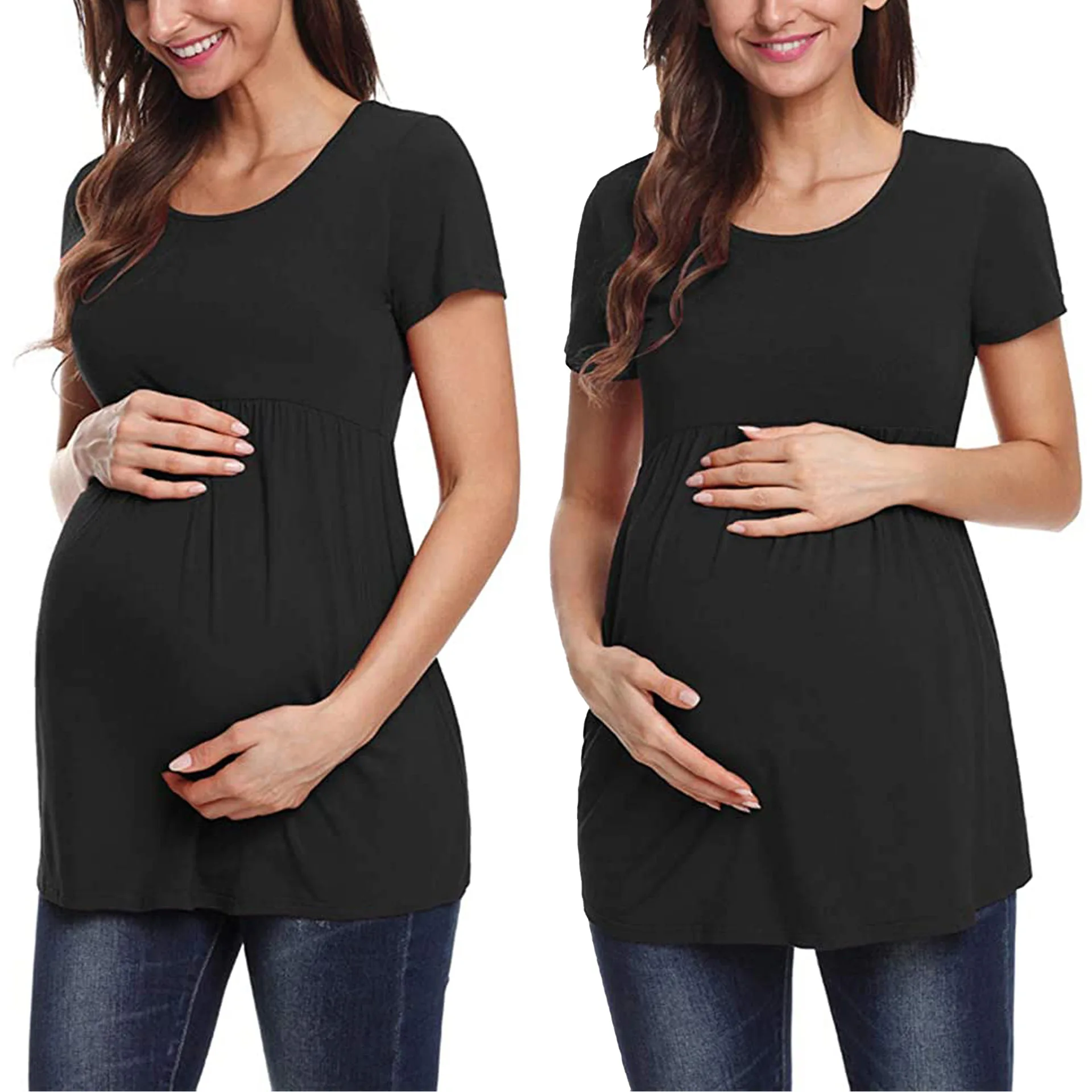 

Summer Maternity Tops Women Pregnancy Short Sleeve T-Shirts Casual Tees for Pregnant Elegant Ladies Folds Top Women Clothes