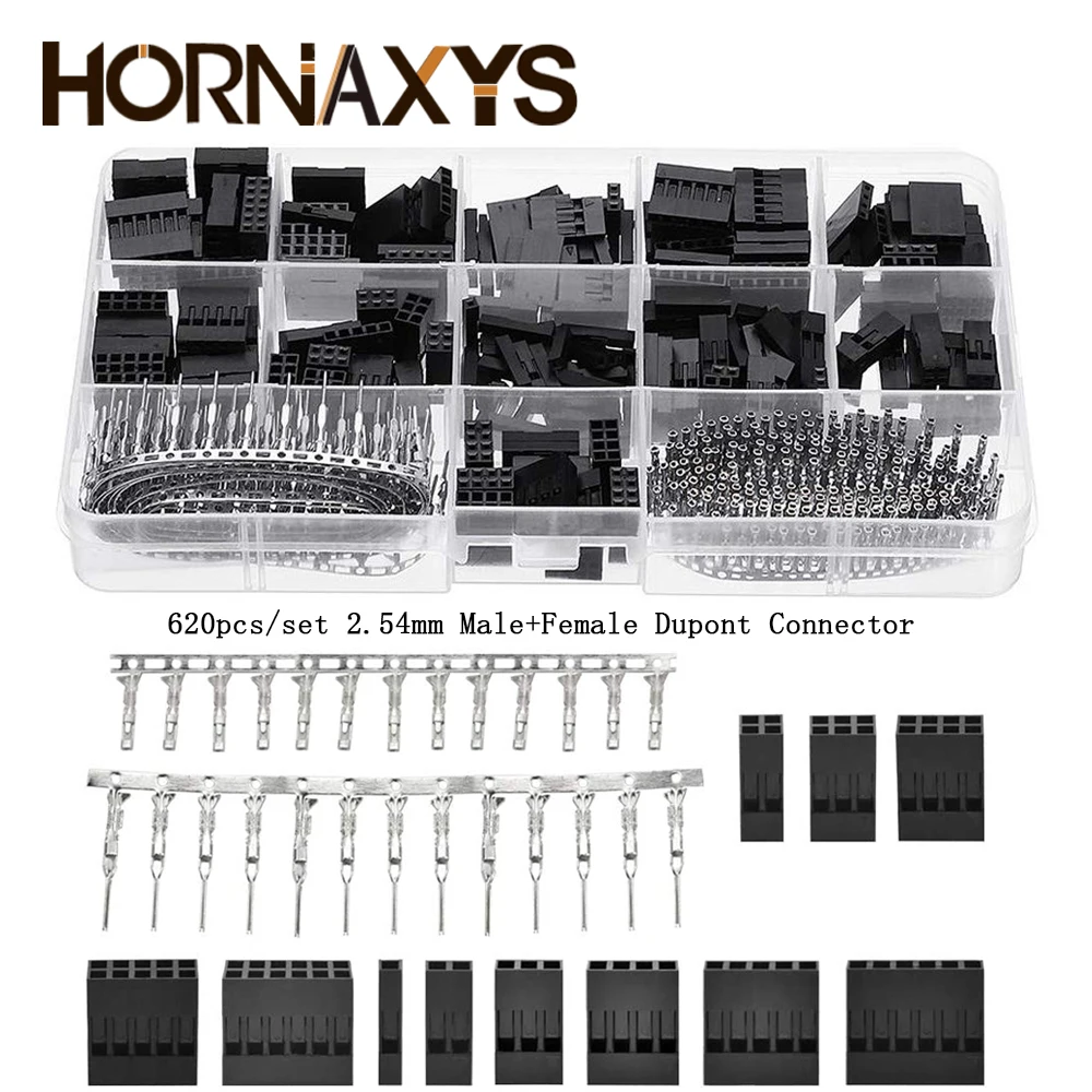 

620 шт. разъем Dupont 2,54 мм, перемычка для кабеля Dupont, комплект штырьковых разъемов, штырьковые обжимные штыри + гнездовой контактный разъем
