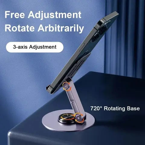 Полностью металлический алюминиевый вращающийся на 360° держатель для мобильного телефона, универсальный кронштейн, складной двойной вал, устойчивый к падениям