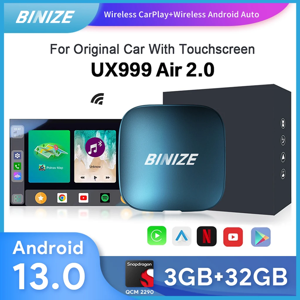 

Binize Carplay Ai Box Android 13 Wireless CarPlay Android Auto Netflix YouTube 4G LTE GPS For Car With OEM Car Play