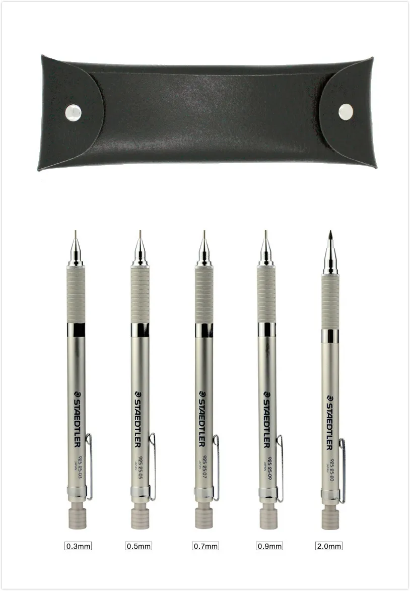 STAEDTLER 925 25/35 Graphite Drafting Mechanical Pencil Set 0.3/0.5/0.7/0.9/1.3/2.0mm Pencils Leather Case Pack