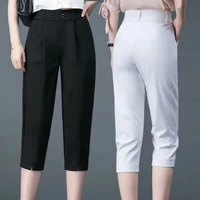 women capris summer breeches office lady harem pants casual pockets loose calf length pants high waist short trousers female
