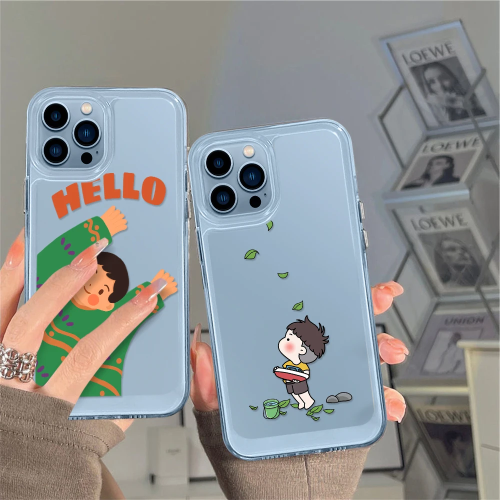 

Cute Boy Cartoon Clear Case for iPhone 14 13 12 11 Pro Max Mini XS XR X Protection Back Cover for iPhone14promax Capa Fundas