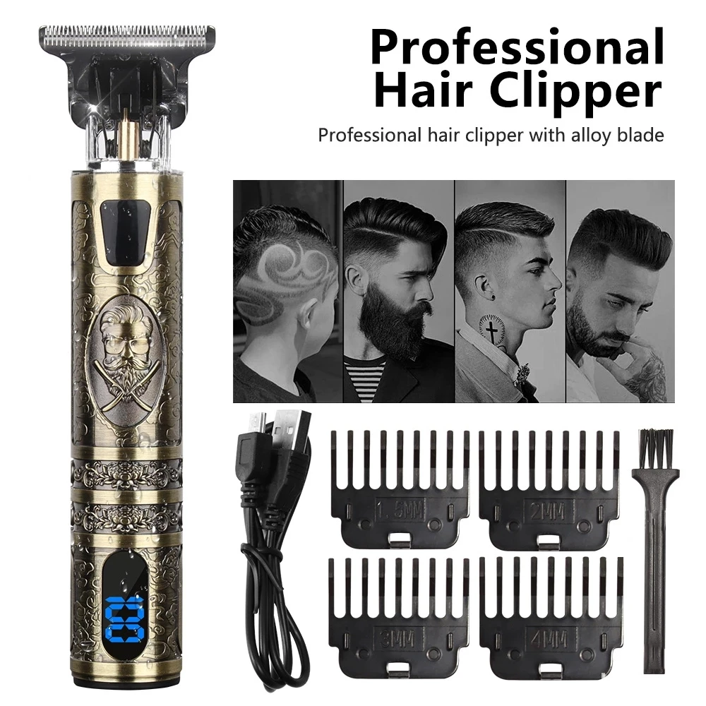 

T cabeça careca máquina de maquina de cortar cabelo barbear aparador de tosquiadeira de cabelo para homens recarregável cortador