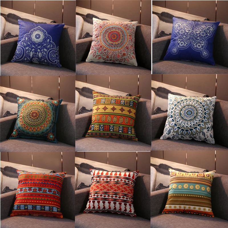 

Bohemian National Style Living Room Sofa Car Square Cushion Cover Vintage Ethnic Home Decorative Pillowcases