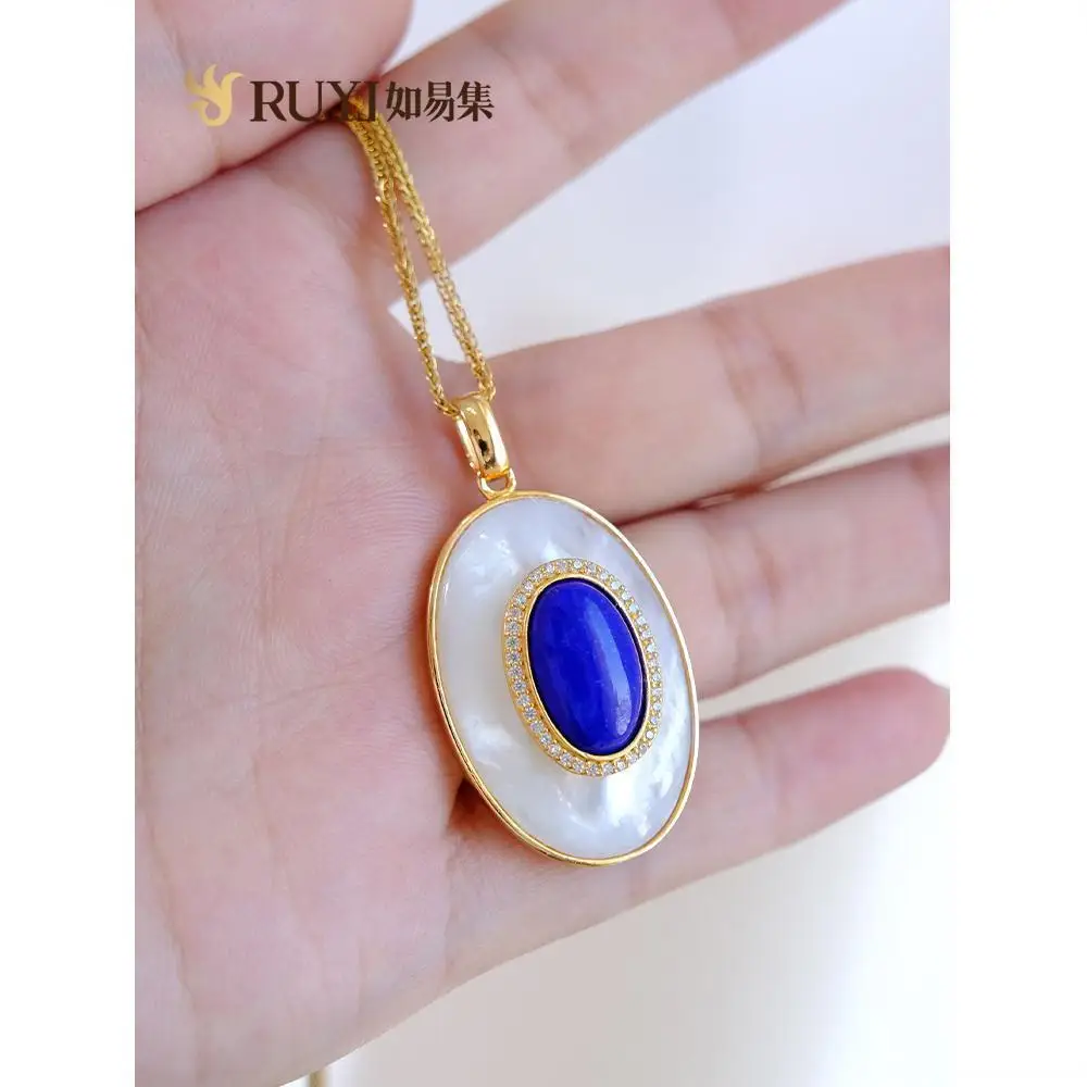 

2023 Fritillaria Pendant Lapis Lazuli Necklace Pearl Sterling Silver Gold Plated Advanced Hong Kong Style Earrings Retro Pendant