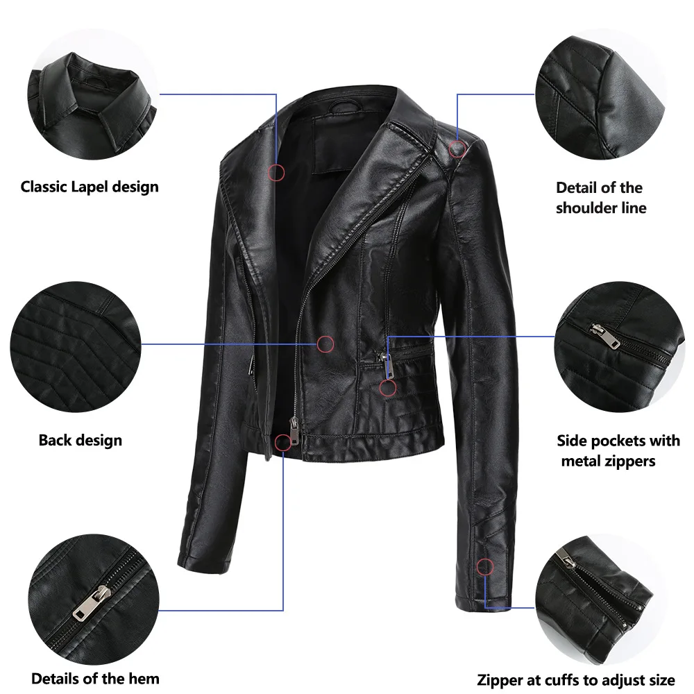 Kenntrice Women PU Leather Jacket 2022 Asymmetric Zip Leather Jackets Outerwear Short Spring Turn Down Collar Fashion Slim Coat