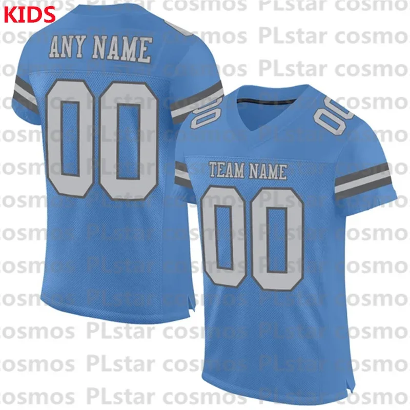 

Custom Electric Blue Navy Gray-Teal Mesh Authentic Football Jersey 3D Printed Kids Football Jersey Boys Tops Girl Tees