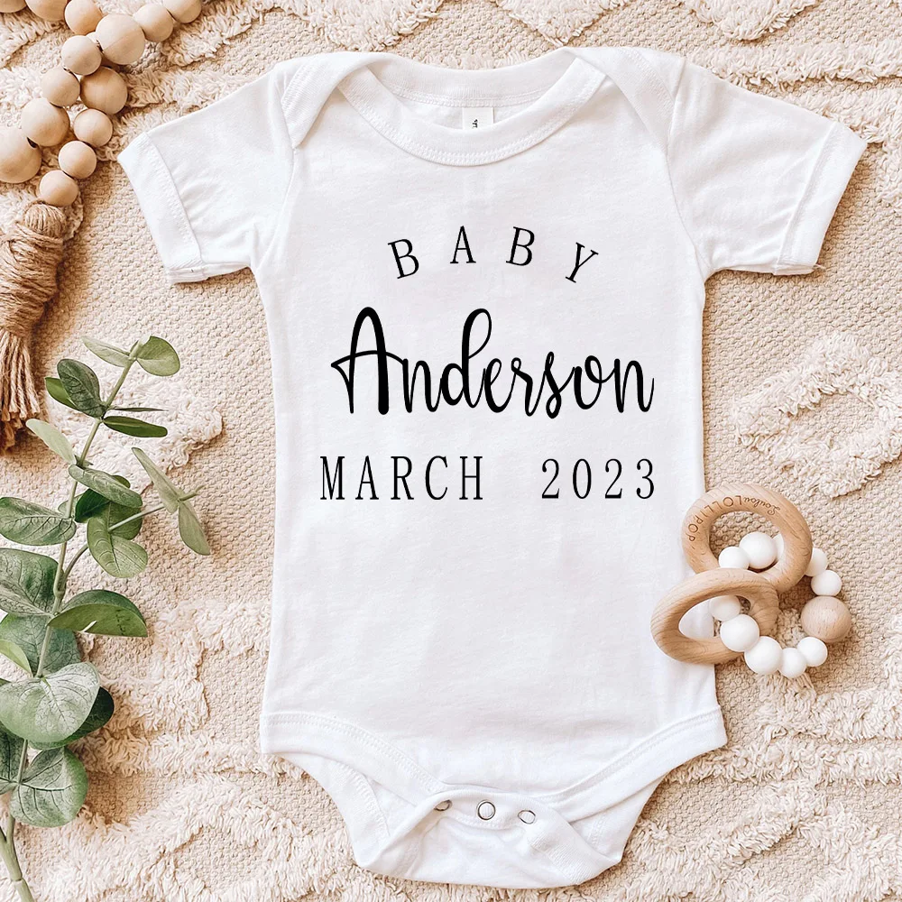 

Personalized Romper Custom Pregnancy Announcement Baby Bodysuit Baby Shower Gift Toddler Jumpsuit Newborn Photography Romper