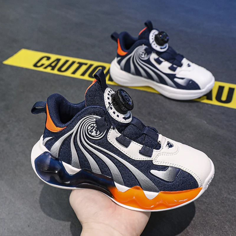 

New children's rotary buckle boys girls sports basketball shoes youth casual comfortable wear sports training basketball shoes