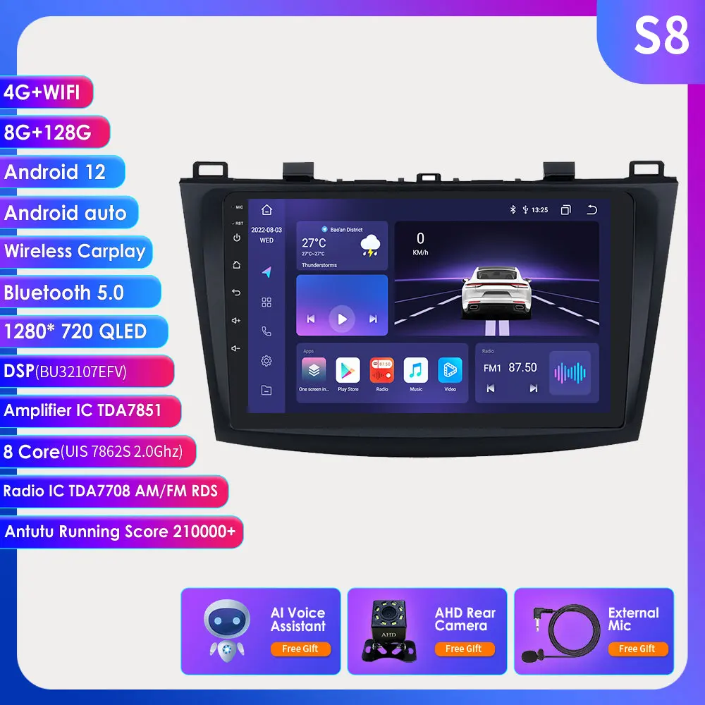 

2din Android Multimedia video player Autoradio For Mazda 3 2010-2013 GPS Navigation Stereo 4G dsp RDS Carplay 9"HeadUnit No DVD