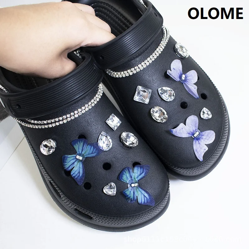 

Аксессуары для обуви в пещере «сделай сам», имитация дрели, двухслойная Тюлевая бабочка стразы, украшение для обуви в виде цветка, Пряжка дл...