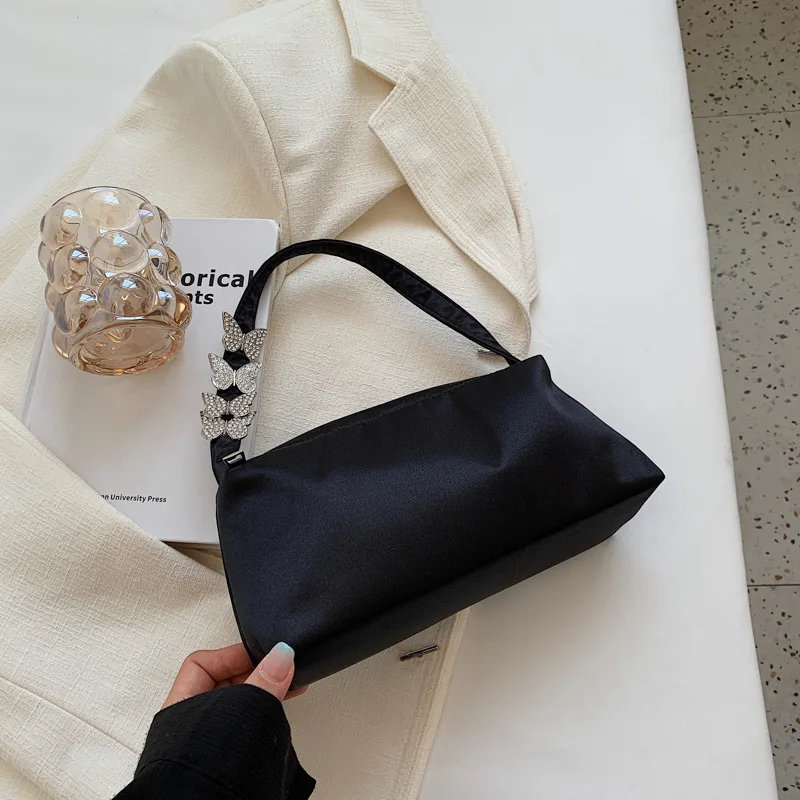 Fashion Women Butterfly Chain Shoulder Underarm Bags Casual Ladies Pure Color Purses Handbags Elegant Nylon Shoulder Pillow Bag