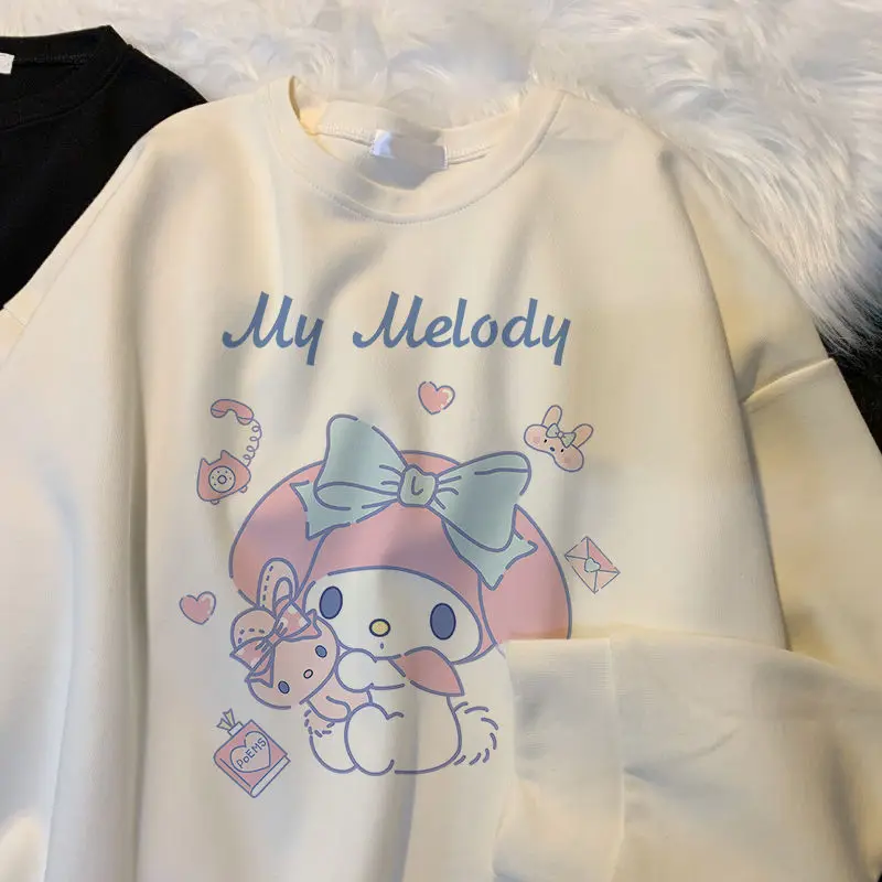 

Sanrio Kawaii My Melody Sweater Student Pure Cotton Round Neck Sweater Autumn and Winter Plus Velvet Cute Loose Girl Top Gift
