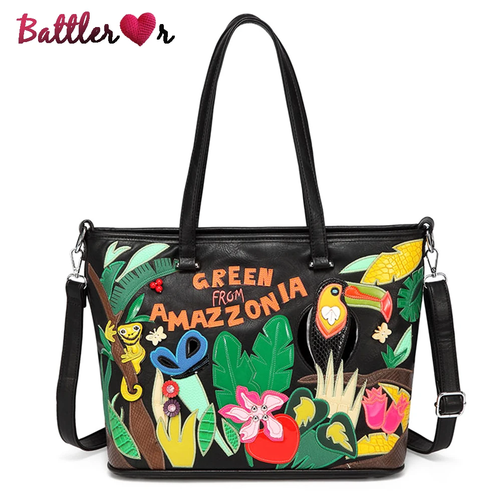 High Quality Leather Embroidery Purse and Handbag for Women Fashion Shoulder Bag Designer Messenger Bag Totes Cartoon Rainforest