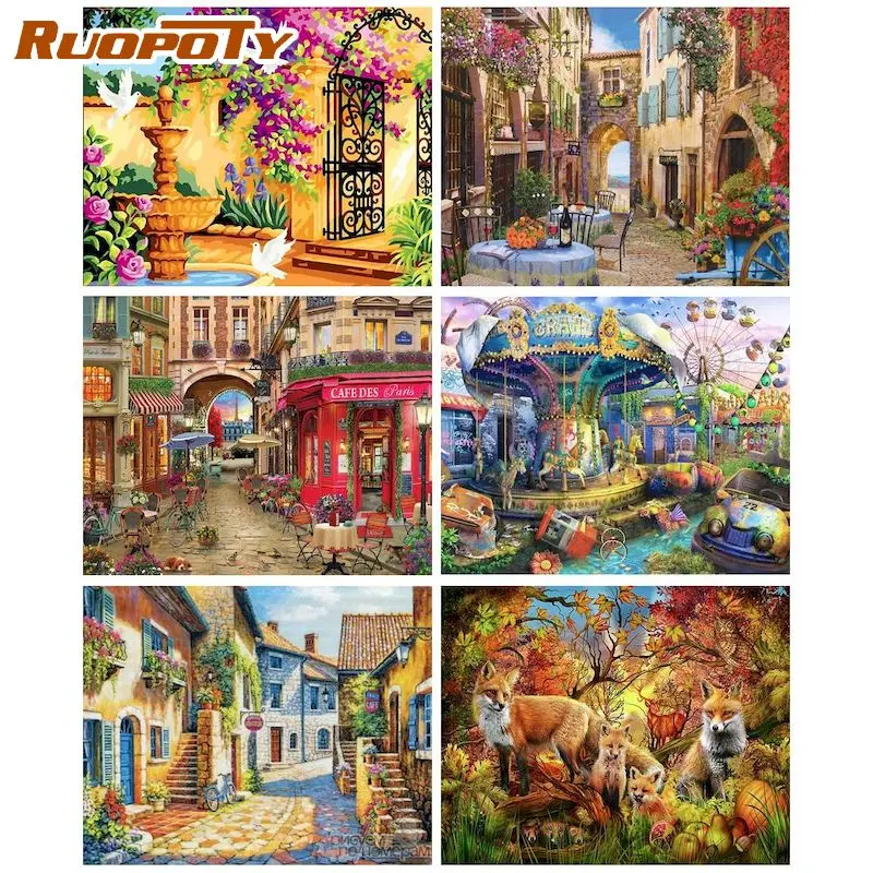 

RUOPOTY 5D алмазная живопись, полный квадратный уличный пейзаж, бриллиантовое украшение для дома