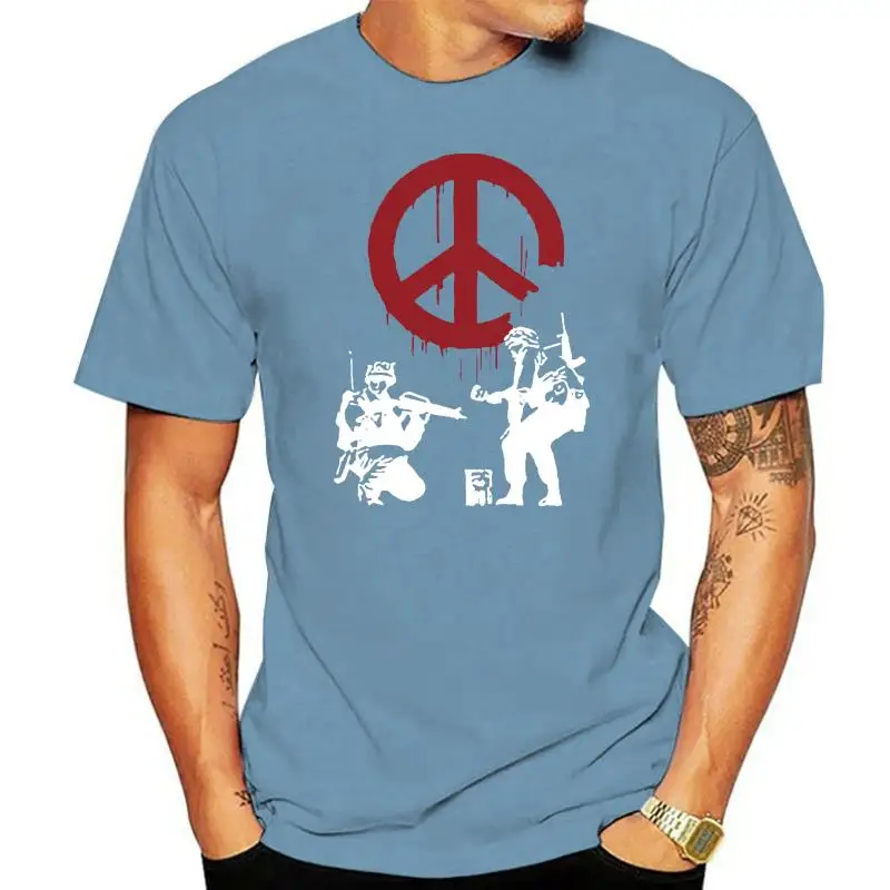 

Banksy Street Art Soldiers Painting Peace Sign Men'S T Shirt Black Top Quality Custom Printed Tee Shirt