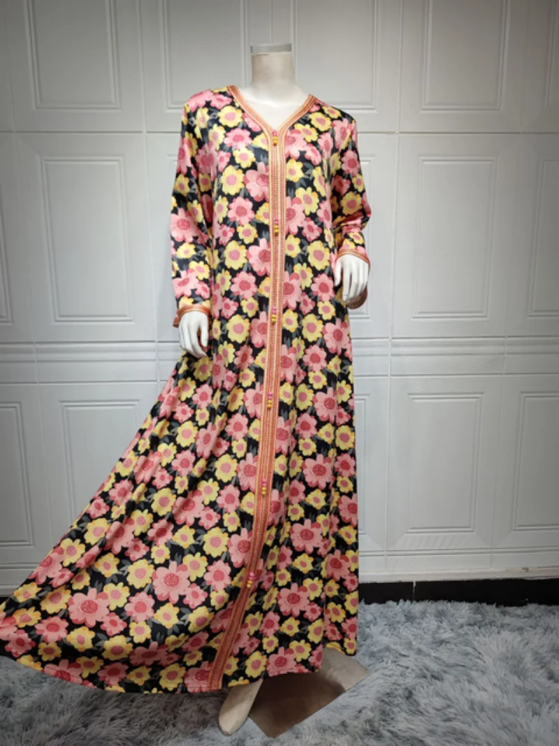 Women's Dresses Spring Summer 2023 Travel Fashion V Neck Lace Tape Floral Print Retro Dress Long Sleeve Casual Loose Robe