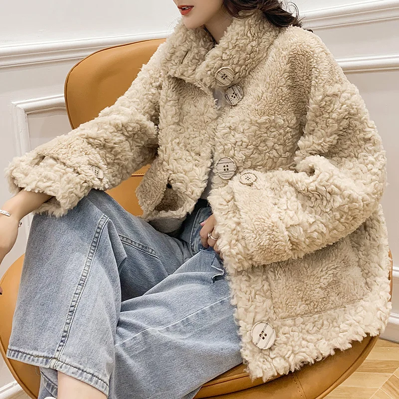 Furyoume 2022 Winter Women Real Fur Coat Knitting100% Wool Turn-down Collar Thick Warm Outerwear Brand Fashion Luxury Streetwear enlarge