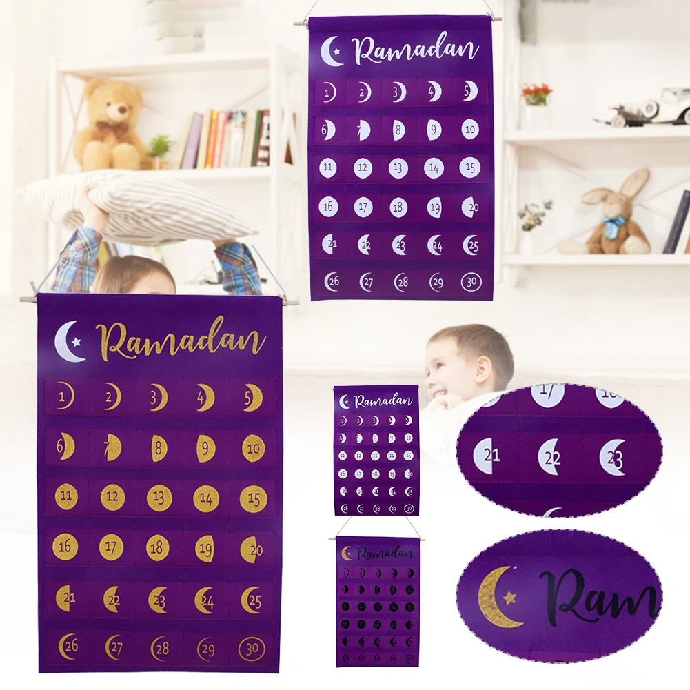 

2022 Newest Eid Mubarak 30days Advent Calendar Hanging Felt Countdown Calendar For Kids Gifts Ramadan Party Decorations Supplies