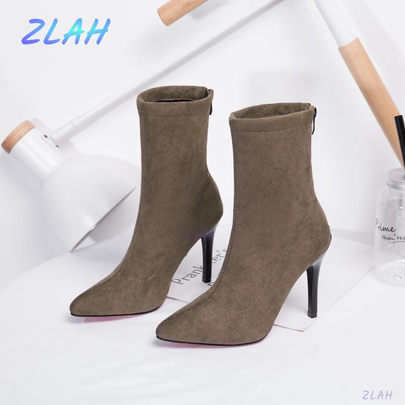 

New Women's Sock Boots Pointed Toe Elastic High Heel Boots Women's High Heels Mid Boots Women's Boots