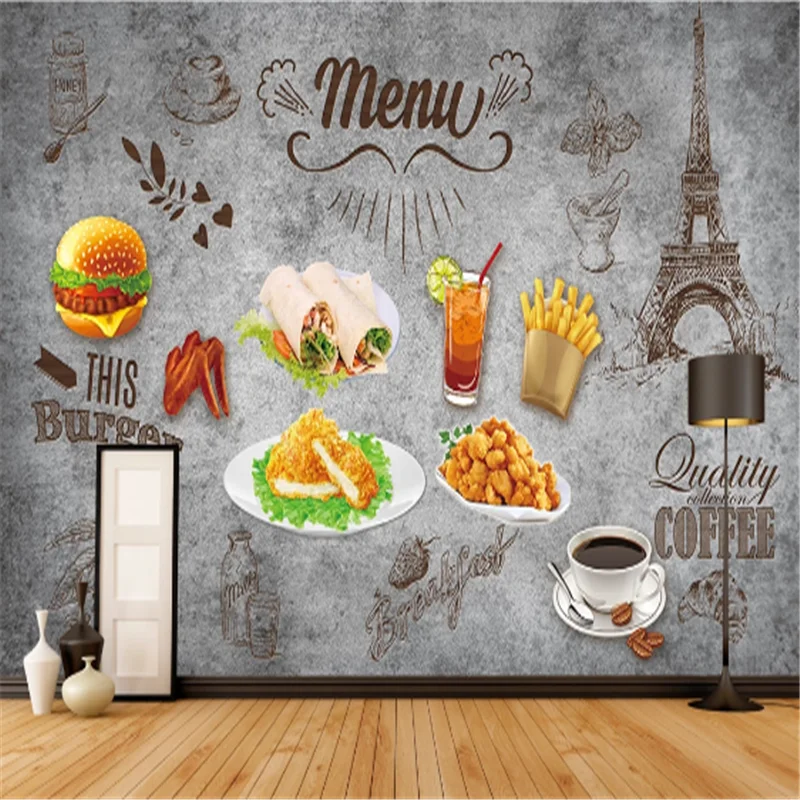 Custom Chicken Burgers Western Fast Food Restaurant Background Wall Mural Wallpaper 3D Snack Bar Hamburger pizza Wall Paper 3D