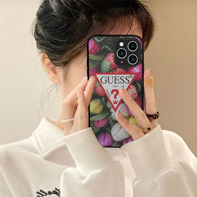 

Brand Guess Tulip Flower Phone Case Hard Leather Case for iPhone 11 12 13 Mini Pro Max 8 7 Plus SE 2020 X XR XS Coque