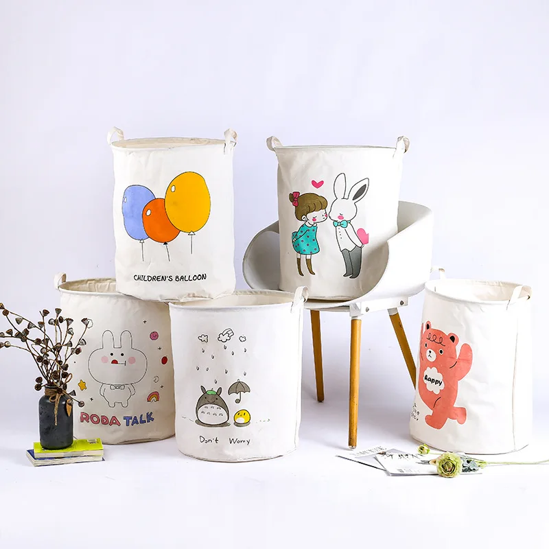 

Hamper New Print Laundry Basket Portable Foldable Home Laundry Storage Bag Cotton Linen Hamper for Kid Toys Dirty Clothes Basket