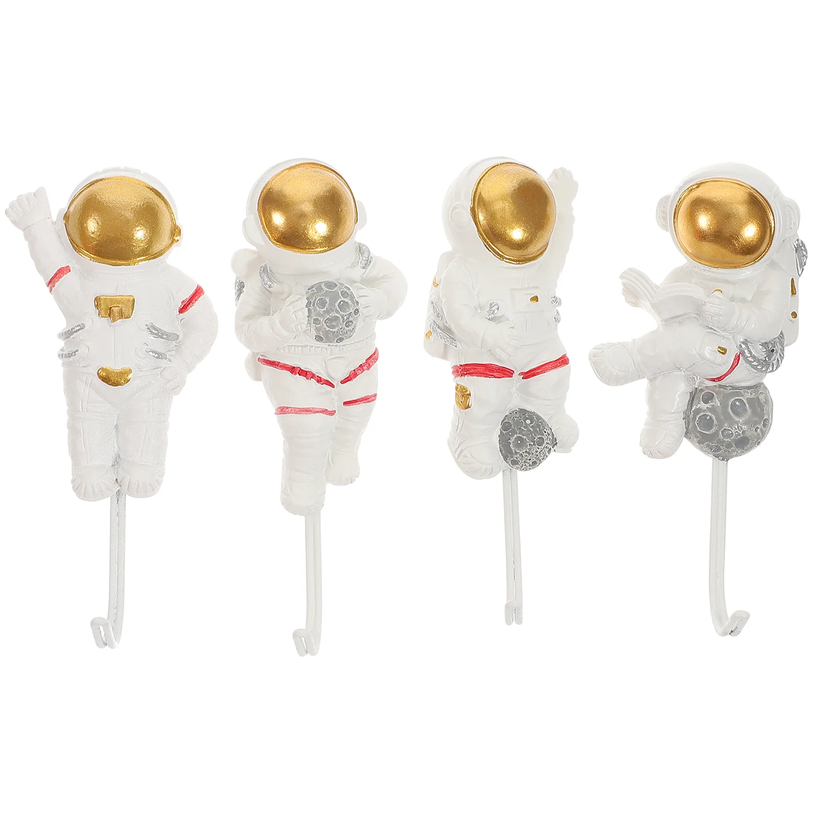 

4 Pcs Astronaut Hook Creative Door No Punch Resin Craft Sticky Unique Wall Key Chain Wall-mounted