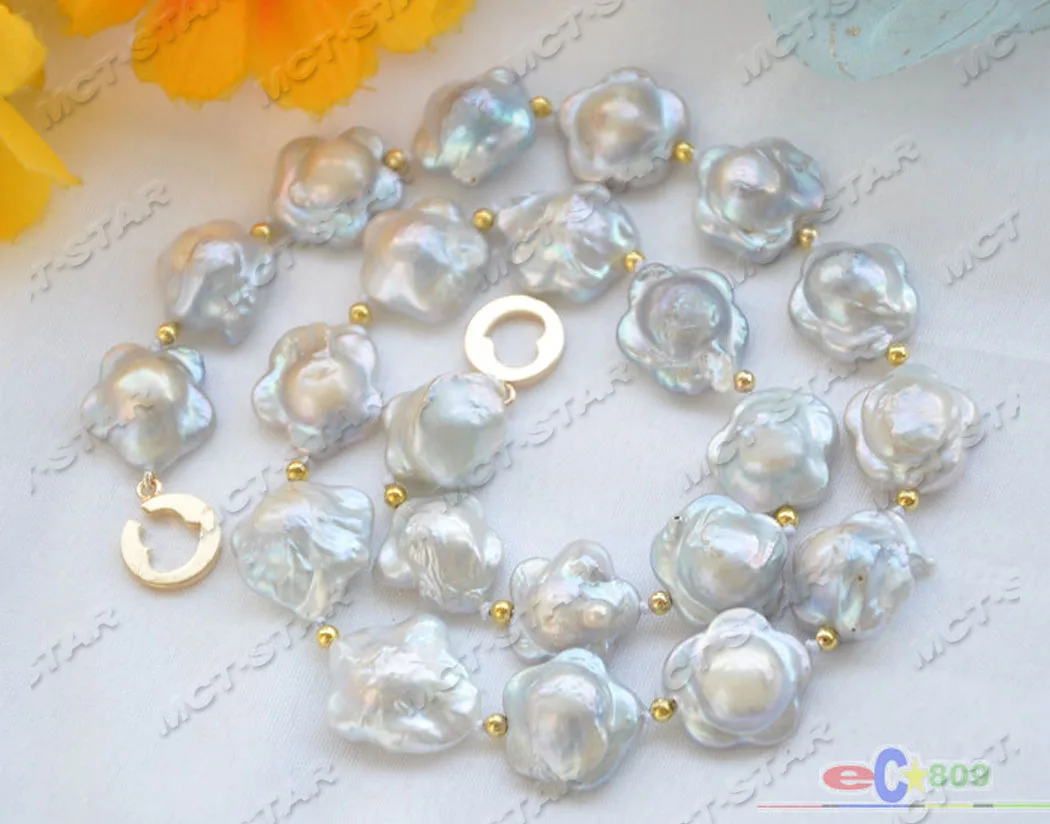 

P4128 18" 16mm WHITE Plum Blossom Coin PEARL NECKLACE BRACELET