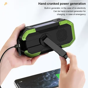 waterproof led flashlight emergency hand crank solar radio portable bluetooth speaker sos alarm cell phone charger power bank free global shipping
