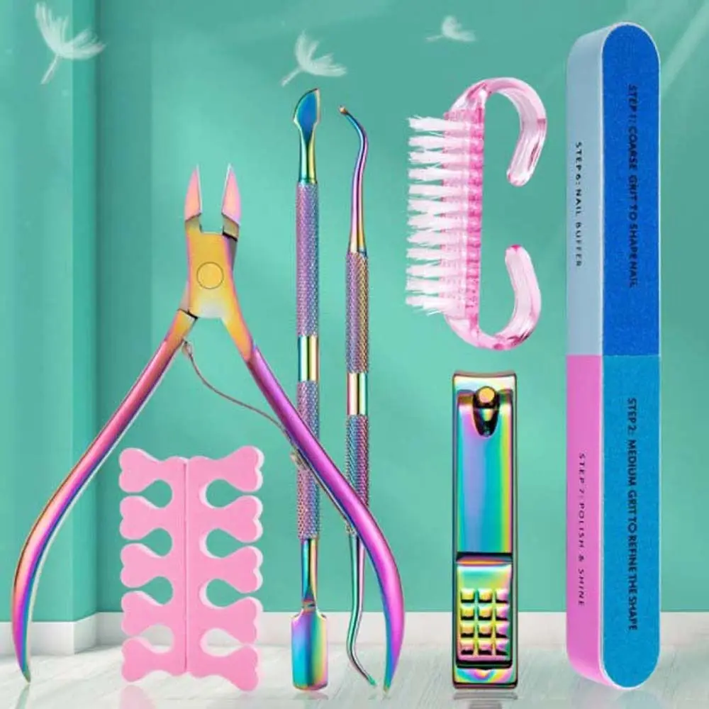 

Color Stainless Steel Nail Tools 7 Pc Set Dead Skin Remover Nail Clipper Trimmer Nail Care Cleaning Set Decoration Nail Supplies