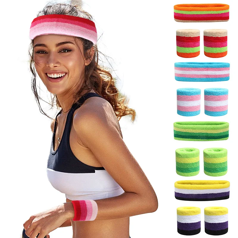 

Высококачественная спортивная повязка на голову из хлопка, ремешок на запястье, дышащий легкий поглощающий пот спортивный браслет, 1 комплект