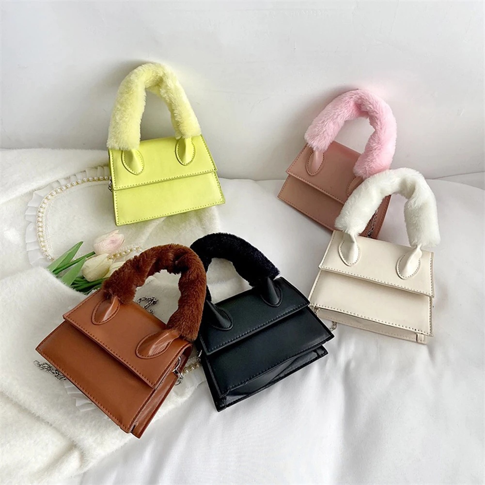 

Women Shoulder Bags Fashion PU Leather Handbag Plush Handle Purse Lady Mini Casual Autumn Winter Fashion Handbags